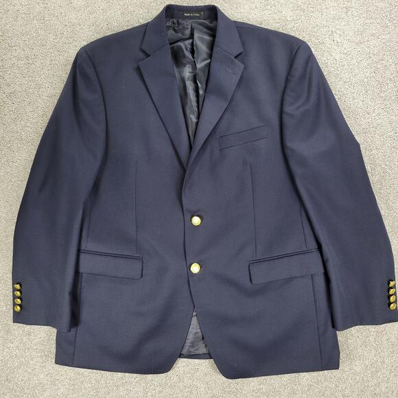 CHAPS Sport Coat Mens 42S Navy Blue Gold Crest Buttons Wool Blend Blazer Jacket - Picture 5 of 14